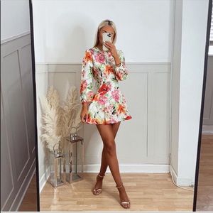 NEW Zara Naya Floral Printed Linen Back Cutout Dress